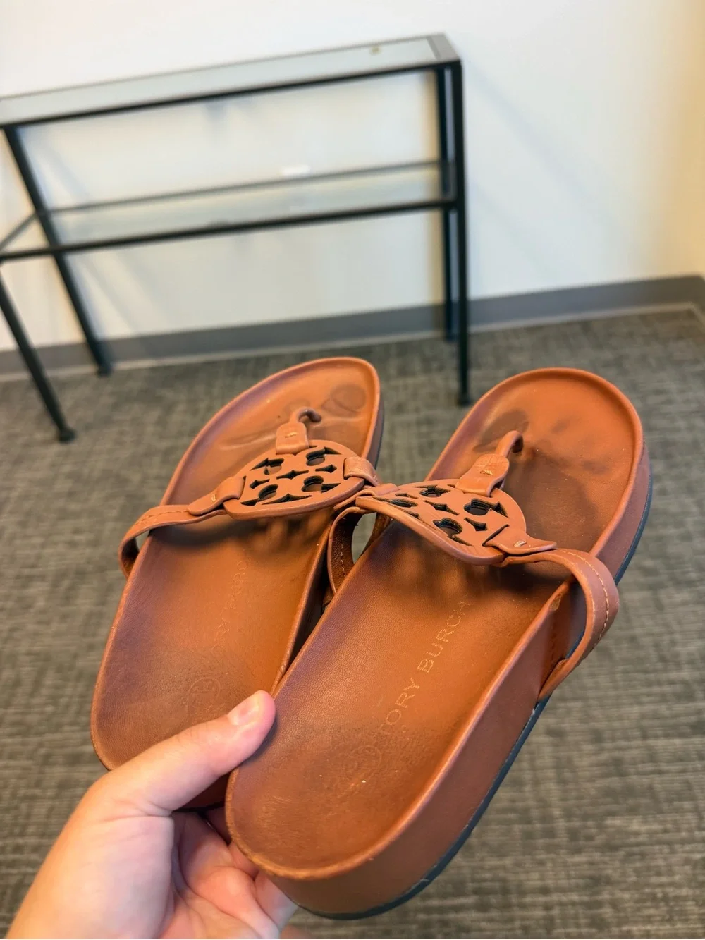 Tory Burch Brown Leather Miller Cloud Arch Support Sandals